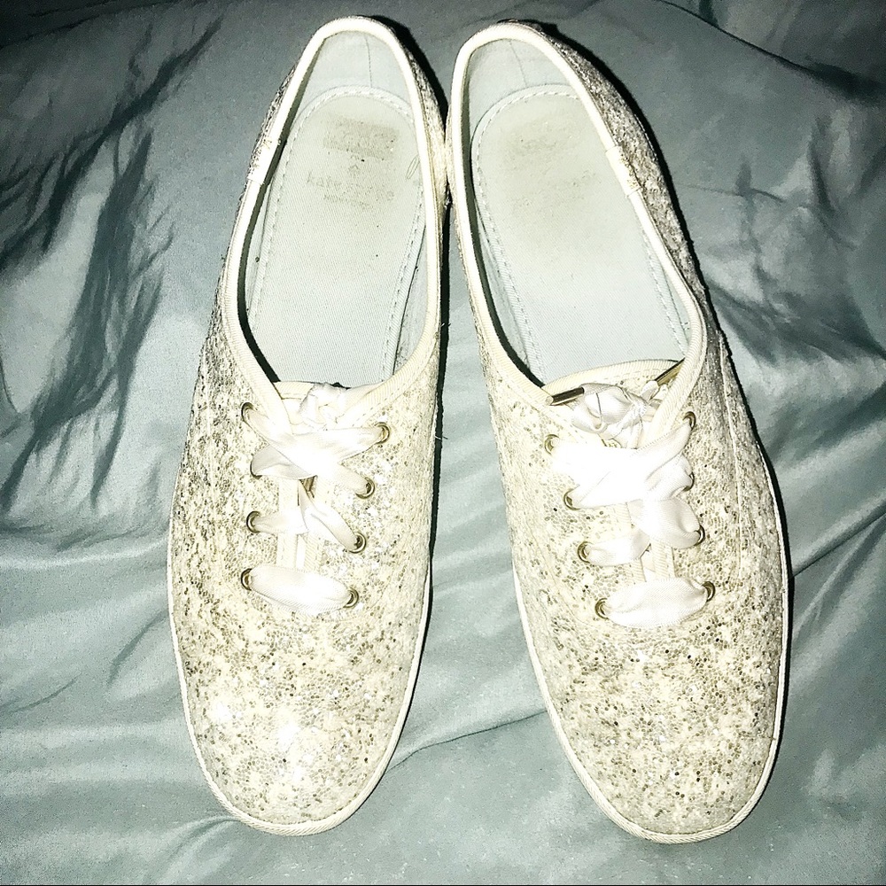 Keds X Kate Spade White Glitter Skippers Sneakers Sz 11